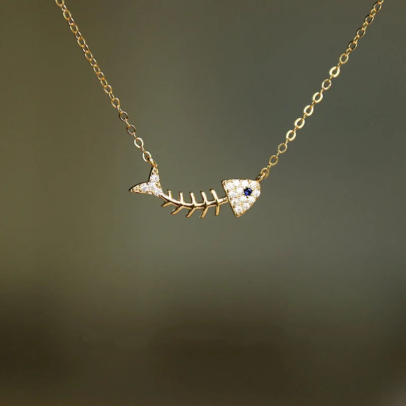 925 Silver Fish Zircon Pendant Necklace for Girl Lady