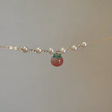 925 Silver 14K Chain Necklace Pearl Pink Peach Agate Pendant