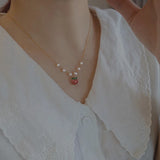 925 Silver 14K Chain Necklace Pearl Pink Peach Agate Pendant