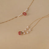 925 Silver 14K Chain Necklace Pearl Pink Peach Agate Pendant