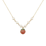 925 Silver 14K Chain Necklace Pearl Pink Peach Agate Pendant