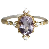 925 Silver Plum Amethyst Crown Ring Geometric Jewelry