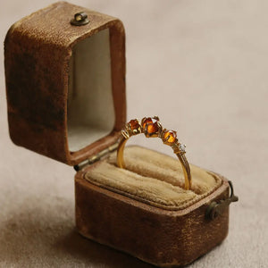 925 Silver 14K Plated Orange Zircon Retro Ring Wedding Jewelry