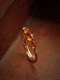 925 Silver 14K Plated Orange Zircon Retro Ring Wedding Jewelry