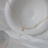 925 Silver Crystal Pearl Moon Star Pendant Necklace