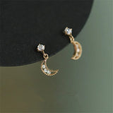 925 Silver Moon Stud Earrings Crystal Hollow Wedding Jewelry
