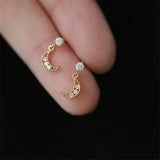 925 Silver Moon Stud Earrings Crystal Hollow Wedding Jewelry