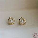 925 Silver Plated Love Pearl Earrings For Women Party Jewelry Gift