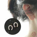 925 Sterling Silver Crystal Horseshoe U-shaped Stud Earrings