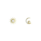 925 Silver 14K Plating Sun Moon Stud Earrings Women Student Jewelry Gift