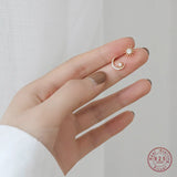 925 Silver 14K Plating Sun Moon Stud Earrings Women Student Jewelry Gift
