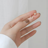 925 Silver 14K Plating Sun Moon Stud Earrings Women Student Jewelry Gift