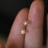 925 Silver 14K Star Zircon Stud Earrings Piercing Jewelry