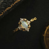 925 Silver Plated Opal Open-end Ring for Women Geometric Jewelry
