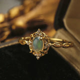 925 Silver Plated Opal Open-end Ring for Women Geometric Jewelry