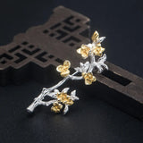 925 Silver 14k Peach Flower Brooch Women's Lady Party Birthday Gift Jewelry