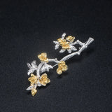 925 Silver 14k Peach Flower Brooch Women's Lady Party Birthday Gift Jewelry