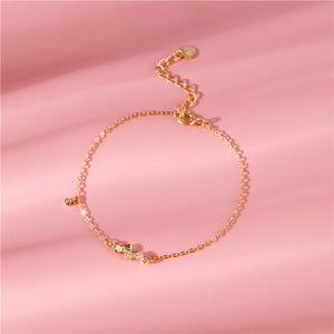 925 Silver 14k Plated Bow Bracelet Zircon Set Women's Jewelry Gift