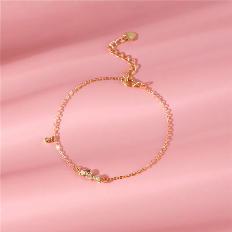 925 Silver 14k Plated Bow Bracelet Zircon Set Women's Jewelry Gift