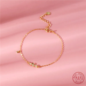 925 Silver 14k Plated Bow Bracelet Zircon Set Women's Jewelry Gift