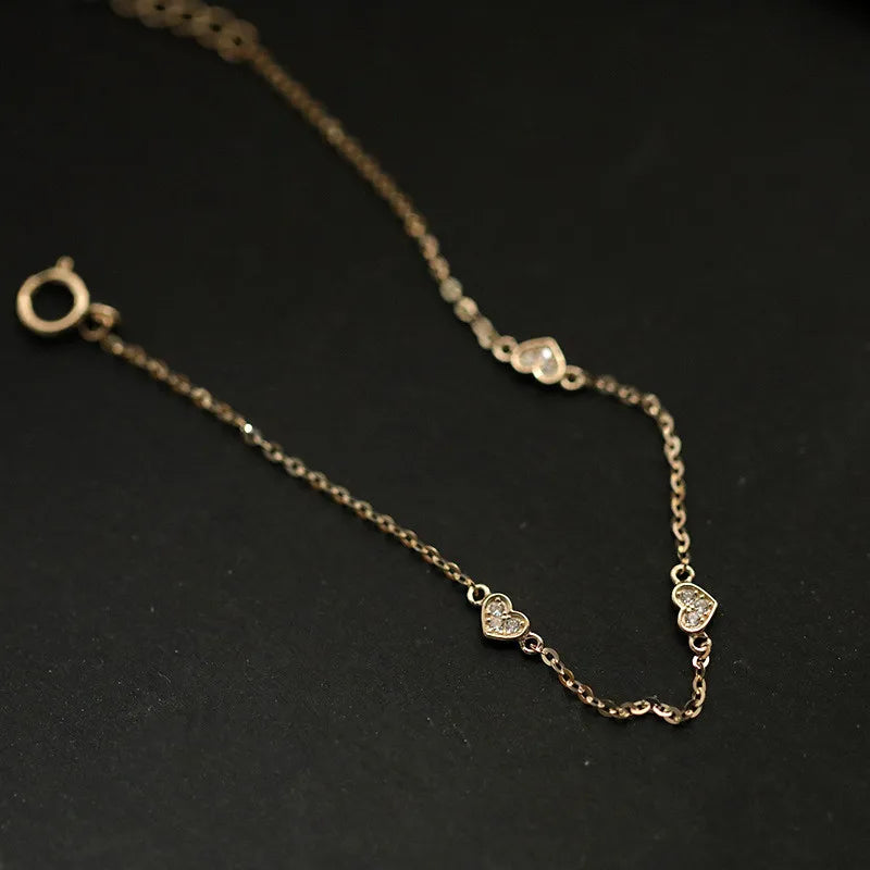 925 Sterling Silver 14k Plated Small Heart Bracelet for Women