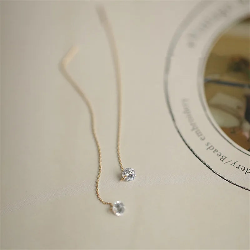 925 Silver 14k Plated Tassel Zircon Earrings for Women Wedding