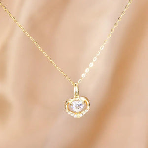 925 Silver 14k Plated Heart Clavicle Necklace with Zircon Pendant