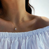 925 Silver 14k Plated Heart Clavicle Necklace with Zircon Pendant