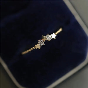 925 Silver Zircon Star Ring Plated Gold All-match Jewelry