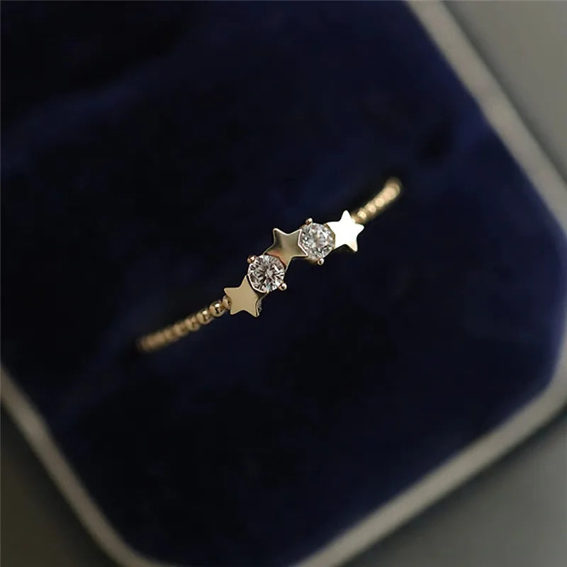925 Silver Zircon Star Ring Plated Gold All-match Jewelry