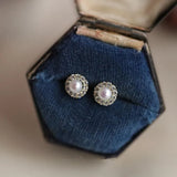Sterling Silver Pearl Inlaid Zircon Stud Earrings
