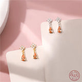 925 Silver 14k Plated Light Orange Zircon Flower Earrings