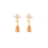 925 Silver 14k Plated Light Orange Zircon Flower Earrings