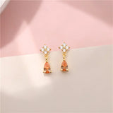 925 Silver 14k Plated Light Orange Zircon Flower Earrings