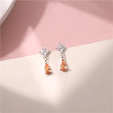 925 Silver 14k Plated Light Orange Zircon Flower Earrings