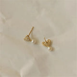 925 Silver Plated Heart Stud Earrings Mock Pearl Zircon Jewelry