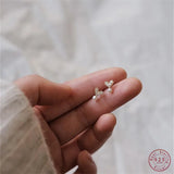925 Silver Plated Heart Stud Earrings Mock Pearl Zircon Jewelry
