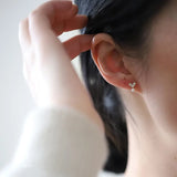 925 Silver Plated Heart Stud Earrings Mock Pearl Zircon Jewelry
