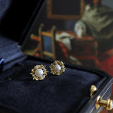 925 Silver 14k Plated Stud Earrings Pearl Zircon Flowers Wedding