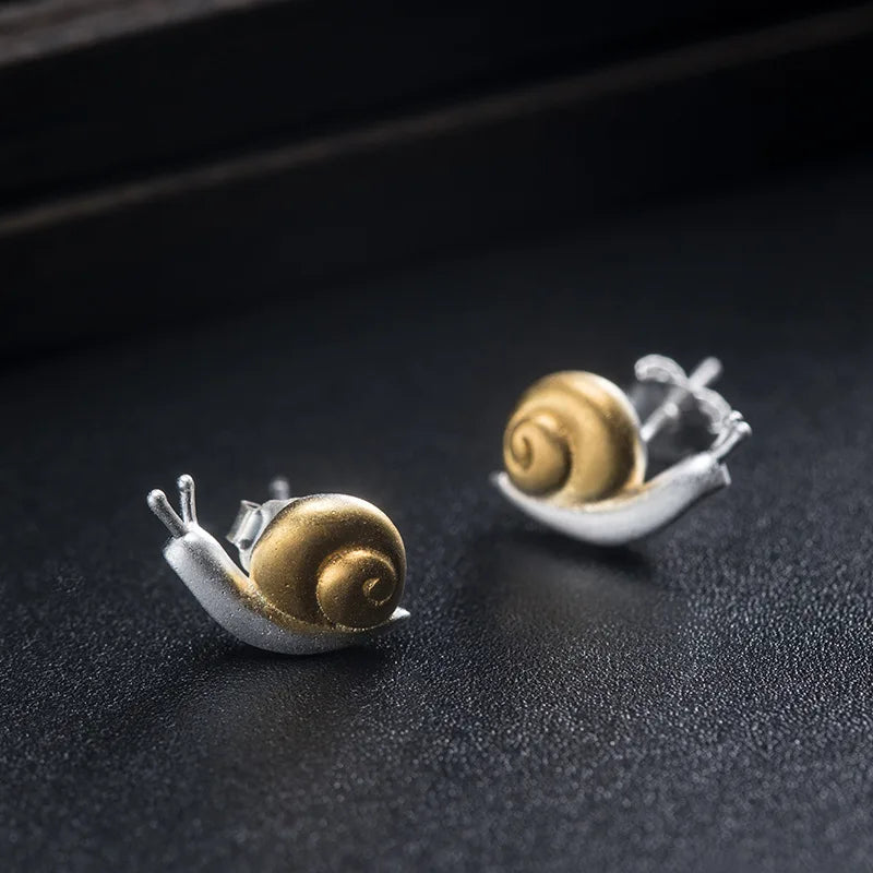925 Silver Snails Stud Earrings Chinese Style Fine Jewelry