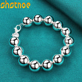 925 Silver 14mm Round Bead Chain Bracelet for Women Wedding Jewelry
