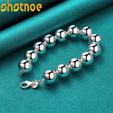 925 Silver 14mm Round Bead Chain Bracelet for Women Wedding Jewelry