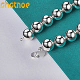925 Silver 14mm Round Bead Chain Bracelet for Women Wedding Jewelry