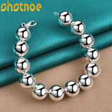 925 Silver 14mm Round Bead Chain Bracelet for Women Wedding Jewelry