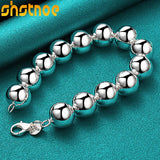 925 Silver 14mm Round Bead Chain Bracelet for Women Wedding Jewelry