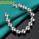 925 Silver 14mm Round Bead Chain Bracelet for Women Wedding Jewelry