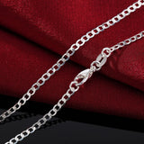 925 Silver 2MM Flat Sideways Chain Necklace for Women Men