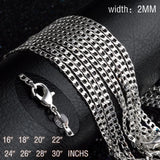 925 Silver 2mm Charm Chain Necklace 16-30 Inch