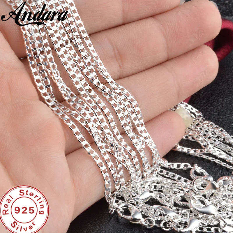 925 Silver 2mm Charm Chain Necklace 16-30 Inch