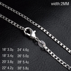 925 Silver 2mm Charm Chain Necklace 16-30 Inch